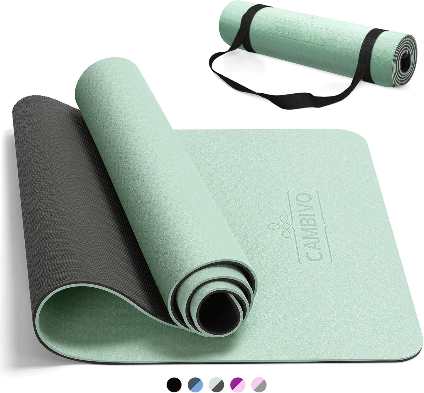 CAMBIVO Yoga Mat for Women Men Kids, 1/3 & 1/4 & 2/5 Inch Extra Thick Yoga Mat Non Slip, 72" x 24" TPE Yoga Mats, Workout Mat with Carrying Strap for Yoga, Pilates and Floor Exercises