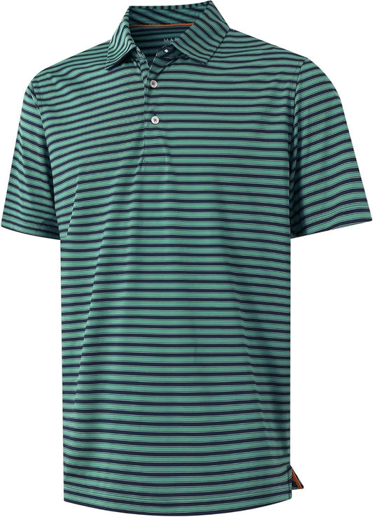 M MAELREG Golf Shirts for Men Short Sleeve Dry Fit Casual Striped Performance Moisture Wicking Collared Mens Polo Shirts