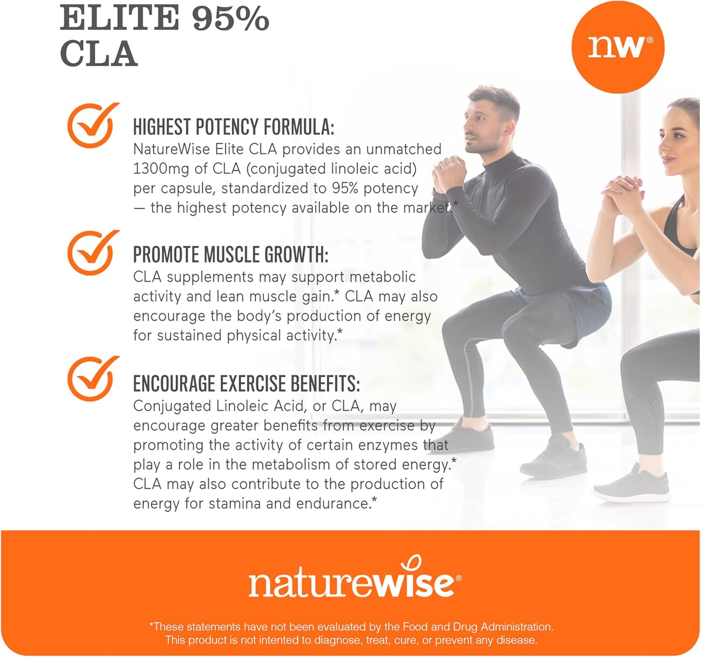 NatureWise CLA 1300 - 95% Active Conjugated Linoleic Acid for Women and Men, Not Stimulating, Supports Weight & Fitness Goals - Non-GMO, Gluten Free - 90 Softgels[1-Month Supply]