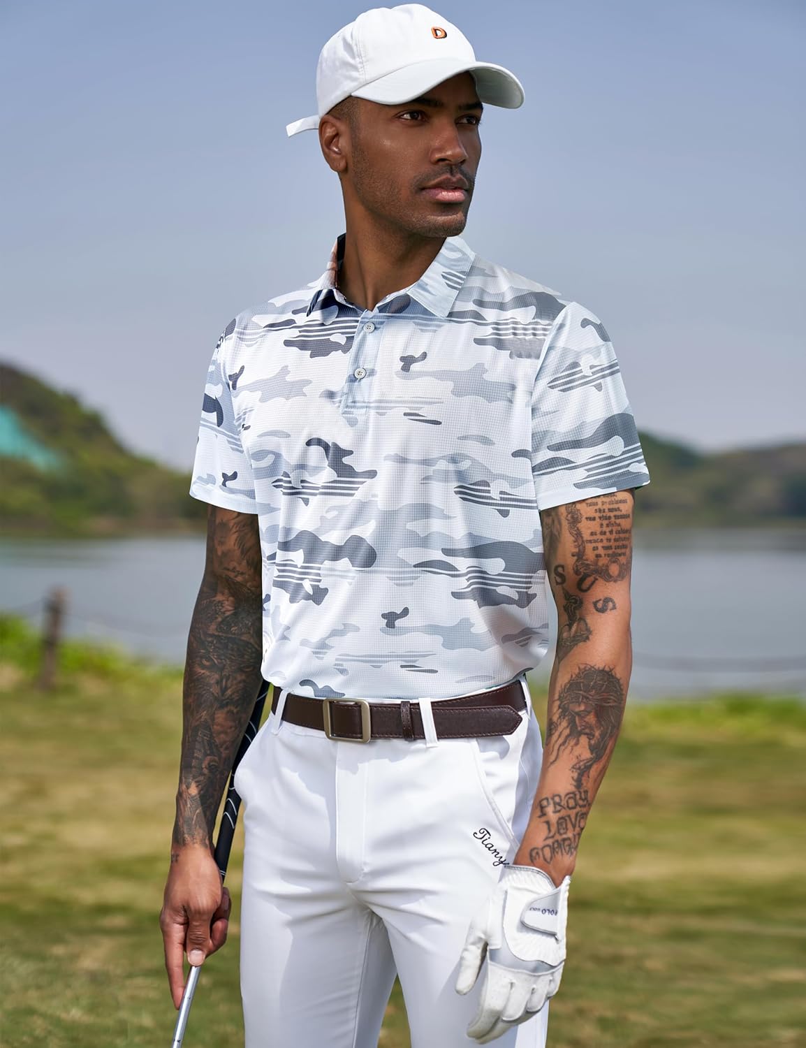 TAPULCO Mens Quick Dry Polo Shirts Camouflage Pattern Performance Athletic Lightweight Breathable Casual Golf Tshirts