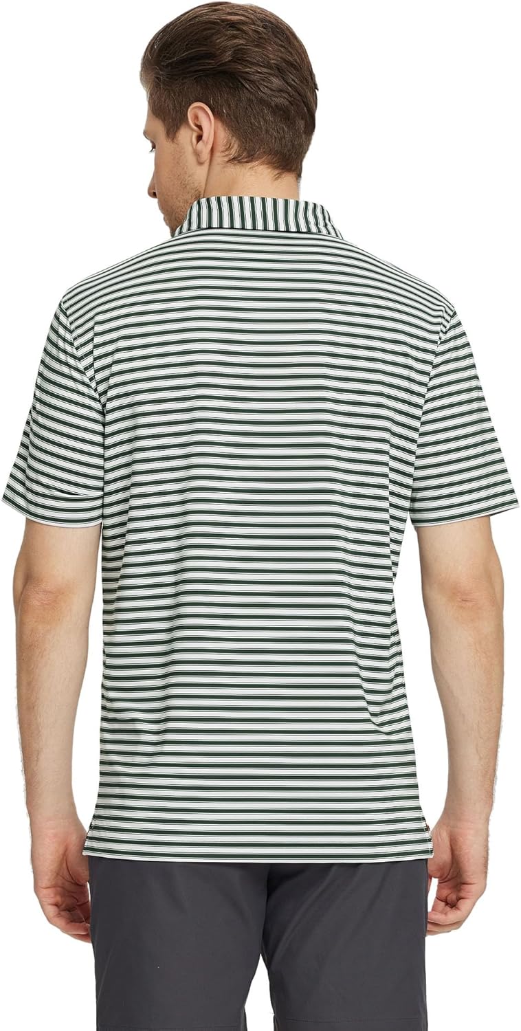 M MAELREG Golf Shirts for Men Short Sleeve Dry Fit Casual Striped Performance Moisture Wicking Collared Mens Polo Shirts