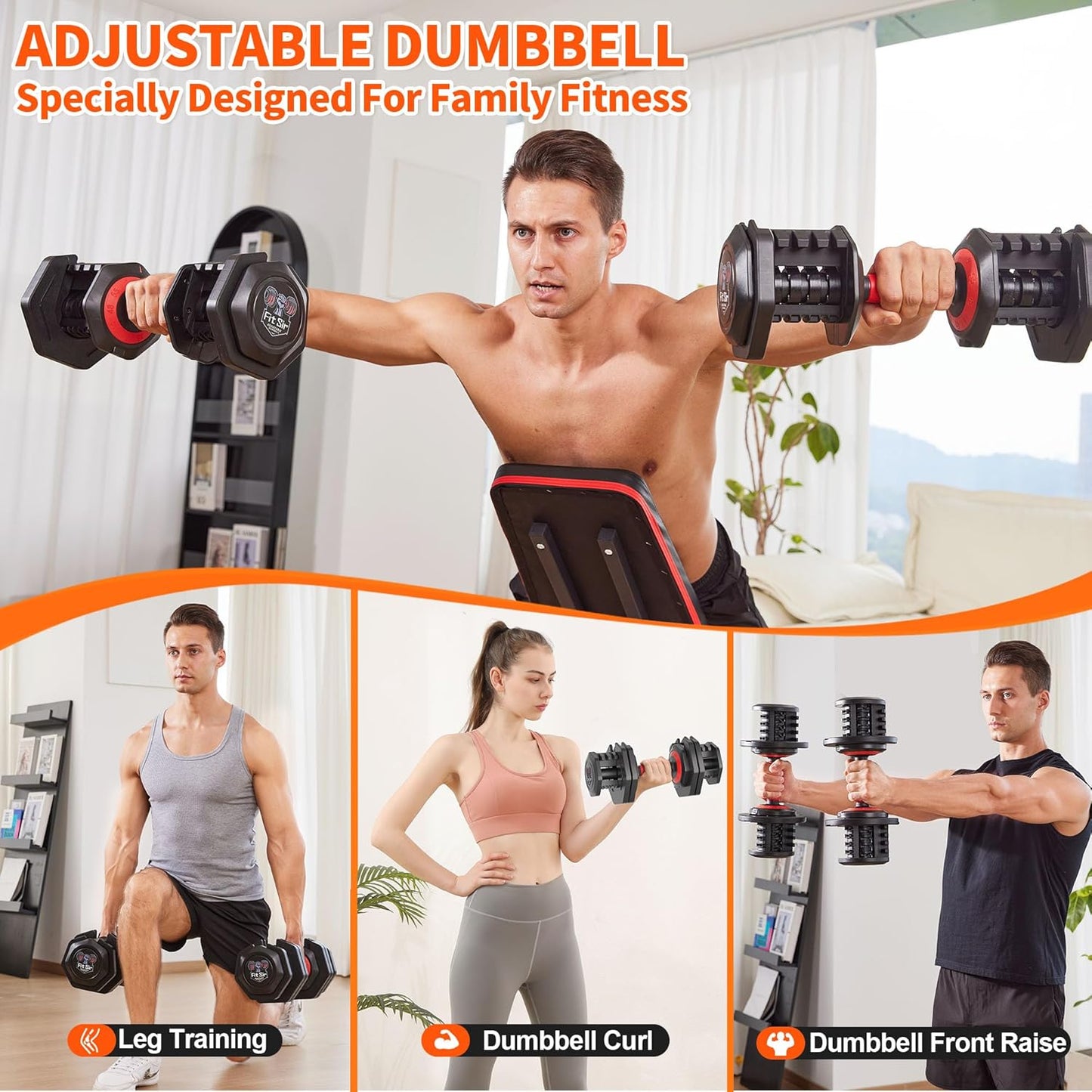Adjustable Dumbbell Set 25/55/90LBS,10 in 1 Free Weights Dumbbell with Anti-Slip Texture Handle,1 Sec Speed Adjustment Men/Women Gym and Home Strength Training Equipment.