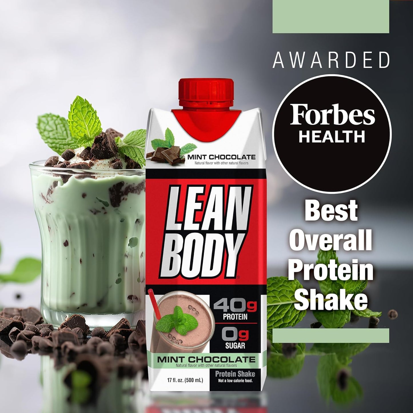 Labrada Lean Body Ready-to-Drink Mint Chocolate Protein Shake, 40g Protein, Whey Blend, 0 Sugar, Gluten Free, 22 Vitamins & Minerals, (Recyclable Carton & Lid - Pack of 12) LABRADA