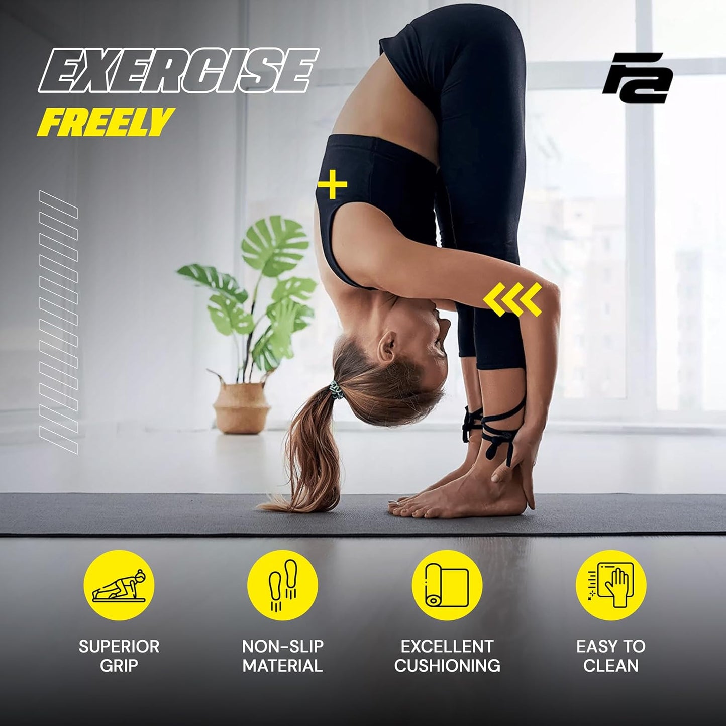 Fit Active Sports Large Exercise Mat 6' x 4' x 8mm Non-Slip Extra Wide Workout Mat for Home Gym, Cardio, Yoga, Floor Fitness, MMA, Plyo, and Jump Rope | Shoe Friendly Black