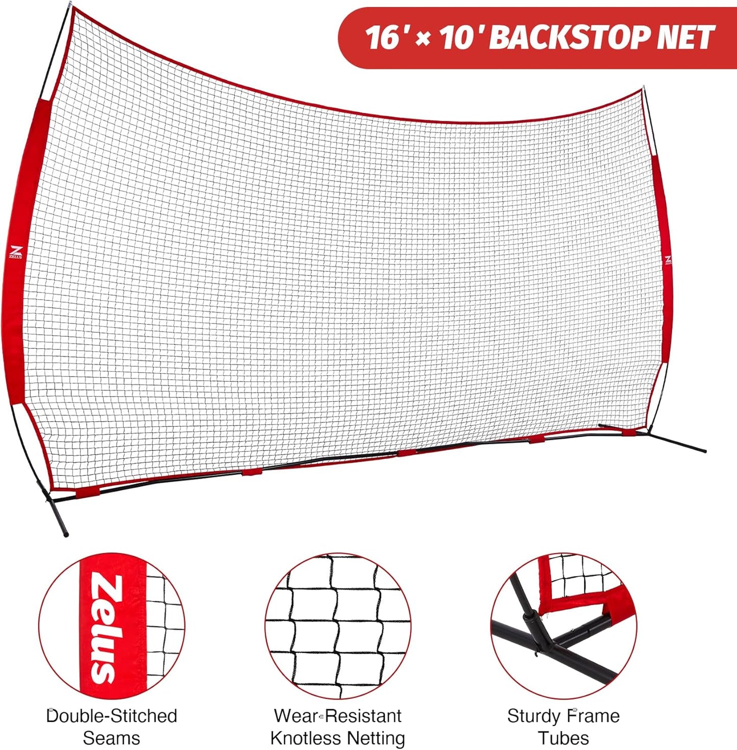 12x9ft / 16x10ft Barricade Backstop Net, Ball Sports Barrier, Practice Net for Baseball, Softball, Lacrosse, Soccer, Basketball and More