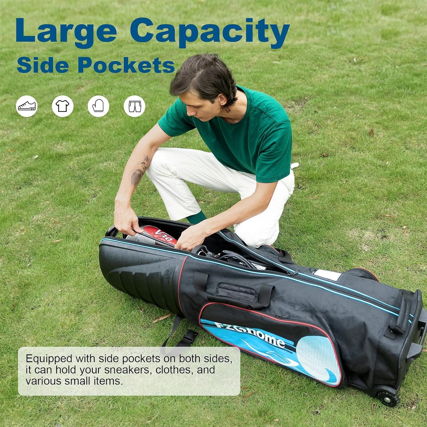 Golf Travel Bags for Airlines with Hard Case Top & Wheels, Hard Shell Top Protect Golf Club, 1680D Heavy Duty Oxford, Wide-Mouth Effortless Packing, Lightweight, MidnightFjord