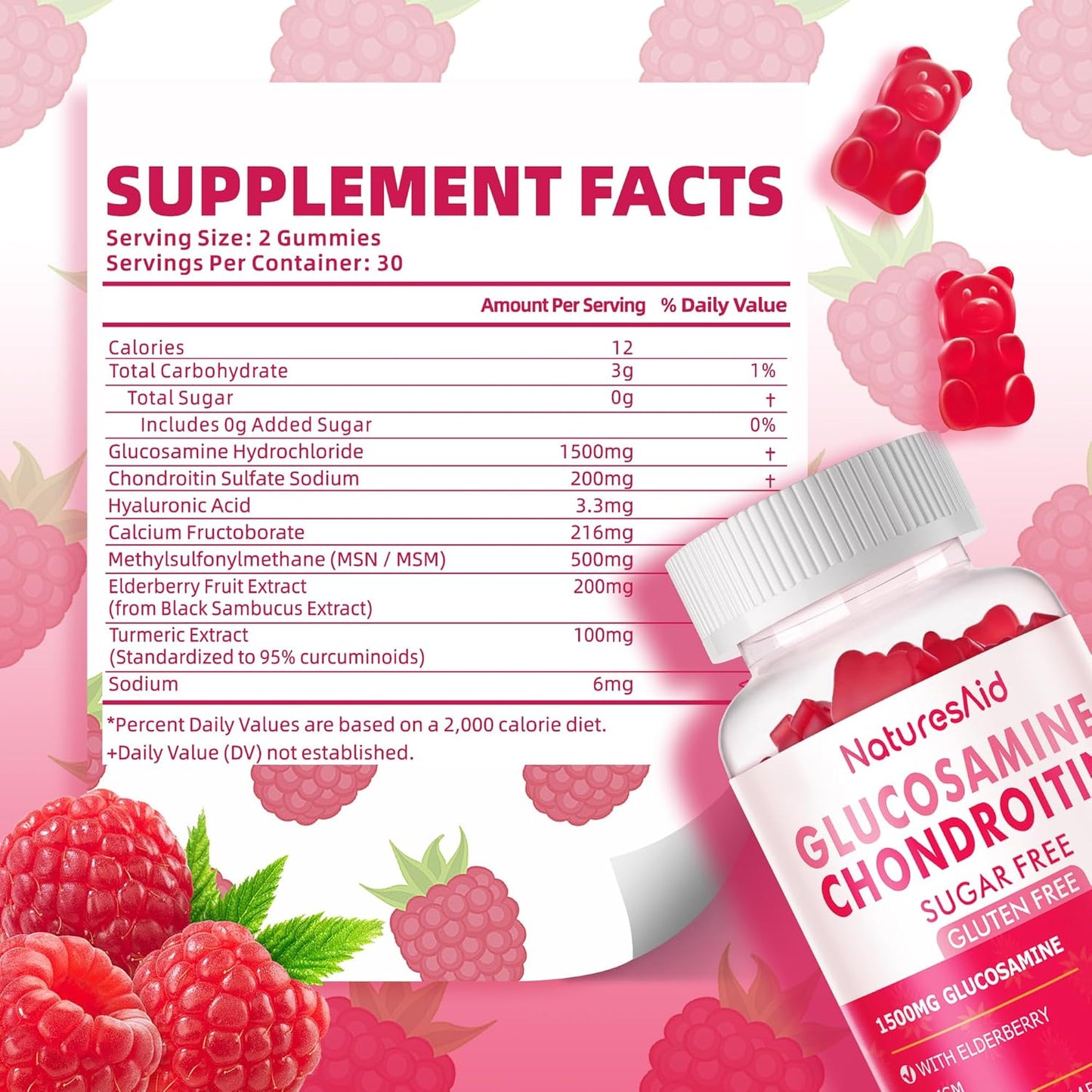 Nutrition Glucosamine Chondroitin Gummies with MSM & Elderberry Extra Strength - Joint Support, Antioxidant Immune Support Supplement for Adults, Men & Women.(2 Pack) Raspberry