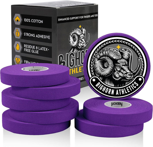 Bighorn Athletics Jiu Jitsu Finger Tape, Rock Climbing Tape | Multipurpose for Sports & Injuries: MMA, Volleyball, Football, Basketball, Tennis, Golf, Hands & Toes, 0.5-Inch x 45-feet, 8-Rolls, Purple