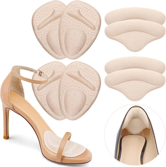 Ball of Foot Cushions, Metatarsal Pads, Heel Cushion, Grips Liners for Pain Relief, Blisters, Friction - Non-Slip Shoe Inserts for Loose Shoes, Shoe Fillers Make Shoes Fit Tighter