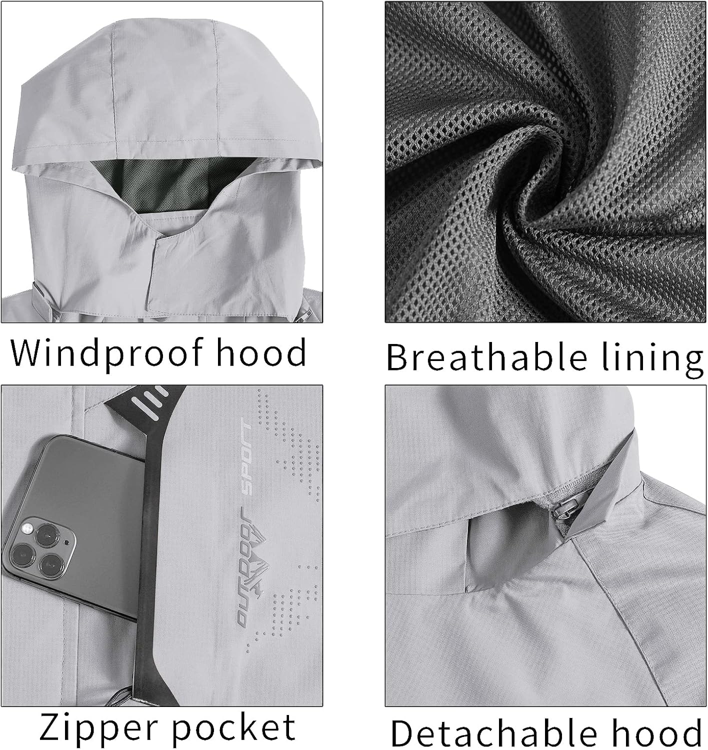 TEZO Mens Rain Jacket Waterproof with Hooded Hiking Coat Lightweight Windbreaker