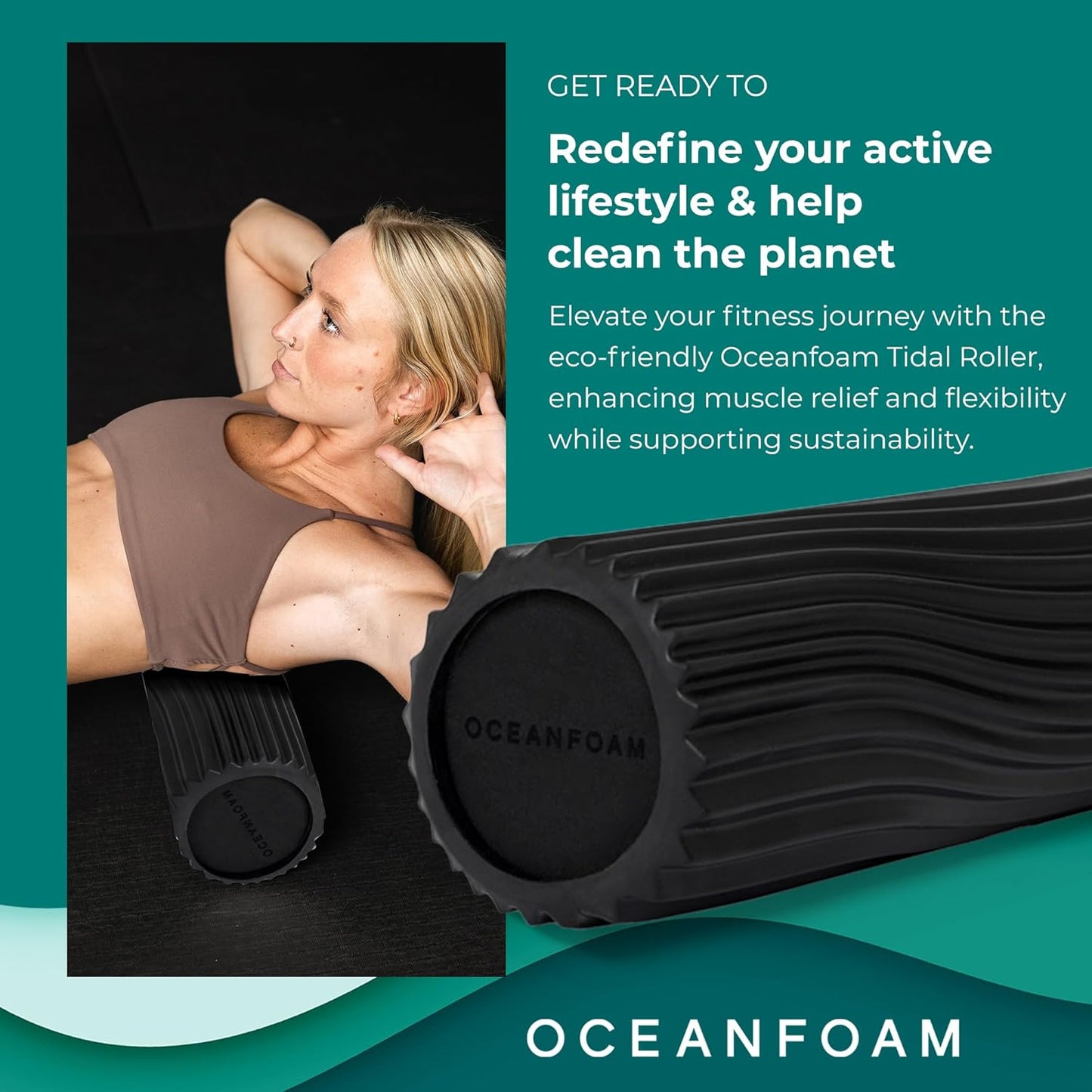 Oceanfoam Tidal Roller - Black - Muscle Massage Foam Roller for Back Pain & Stretching - Firm and Ergonomic Wide Wave Textured - Yoga, Athletics, & Wellness - Full Size, 20" x 5"