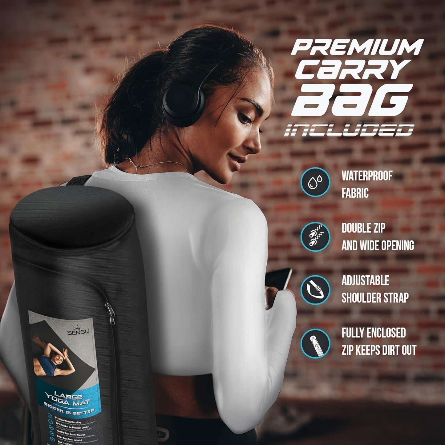 Sensu Large Yoga Mat - 7' x 5' x 9mm Extra Thick Yoga Mat for Men and Women - Non-Slip Surface for Extra Grip - Ideal for Hot Yoga, Pilates, Grounding and Meditation at Home or in Studios