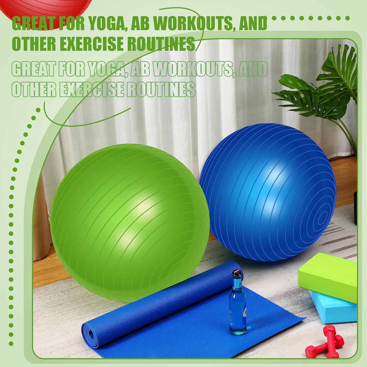 Leyndo 2 Pcs Yoga Ball Exercise Ball Large 26 Inch Exercise Anti Burst Birthing Fitness Ball with Pump, 26 Inches/ 65 cm for Improved Posture, Balance, Yoga, Pilates, Training