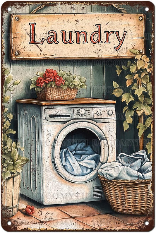Vintage Laundry Room Tin Sign Retro Metal Poster Funny Laundry Wall Art Cafe Toilet Farm Room Garden Plaque Outdoor Farmhouse Decor Bathroom Restroom 12 * 8inch