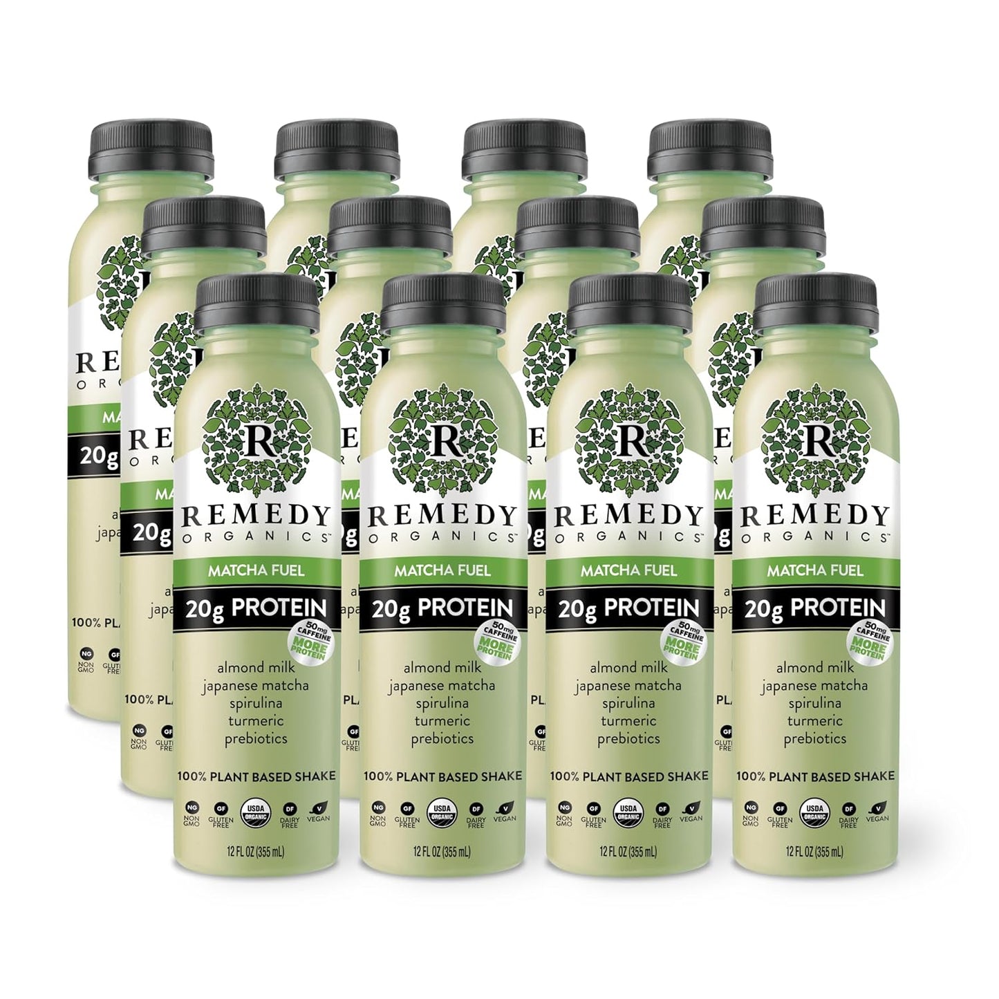 Remedy Organics Matcha Fuel 12-Pack | Plant Based Protein Shakes, Ready to Drink | USDA Organic, Gluten Free, Dairy Free, Soy Free