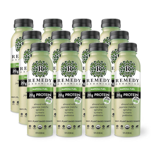 Remedy Organics Matcha Fuel 12-Pack | Plant Based Protein Shakes, Ready to Drink | USDA Organic, Gluten Free, Dairy Free, Soy Free