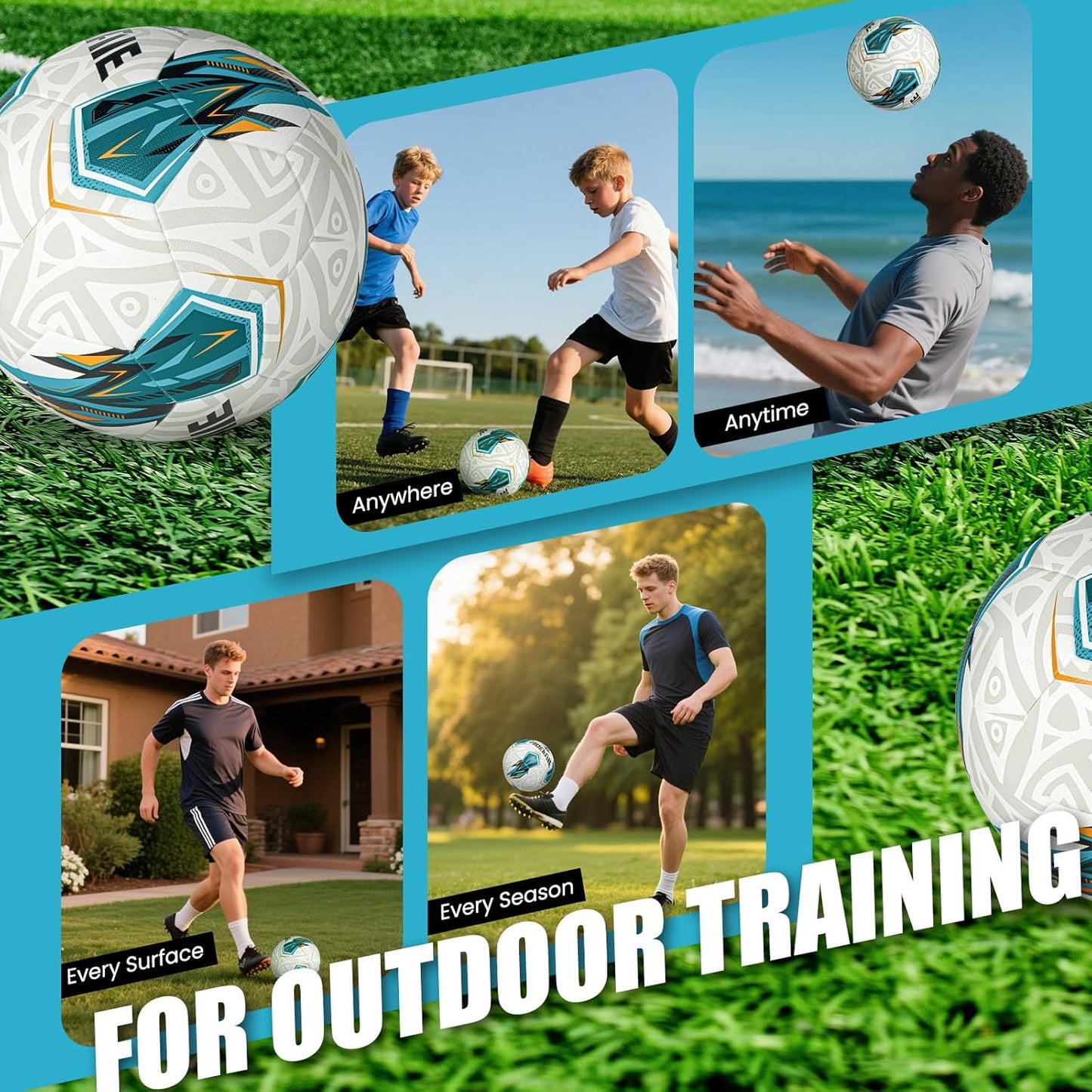 Soccer Ball Size 5 for All Age Recreational or Professional Outdoor Practice, PU Official Size&Weight, Size 5 Soccer Ball for Boys Youth Adults College Team, Ideal Gifts with Pump and Carry Net