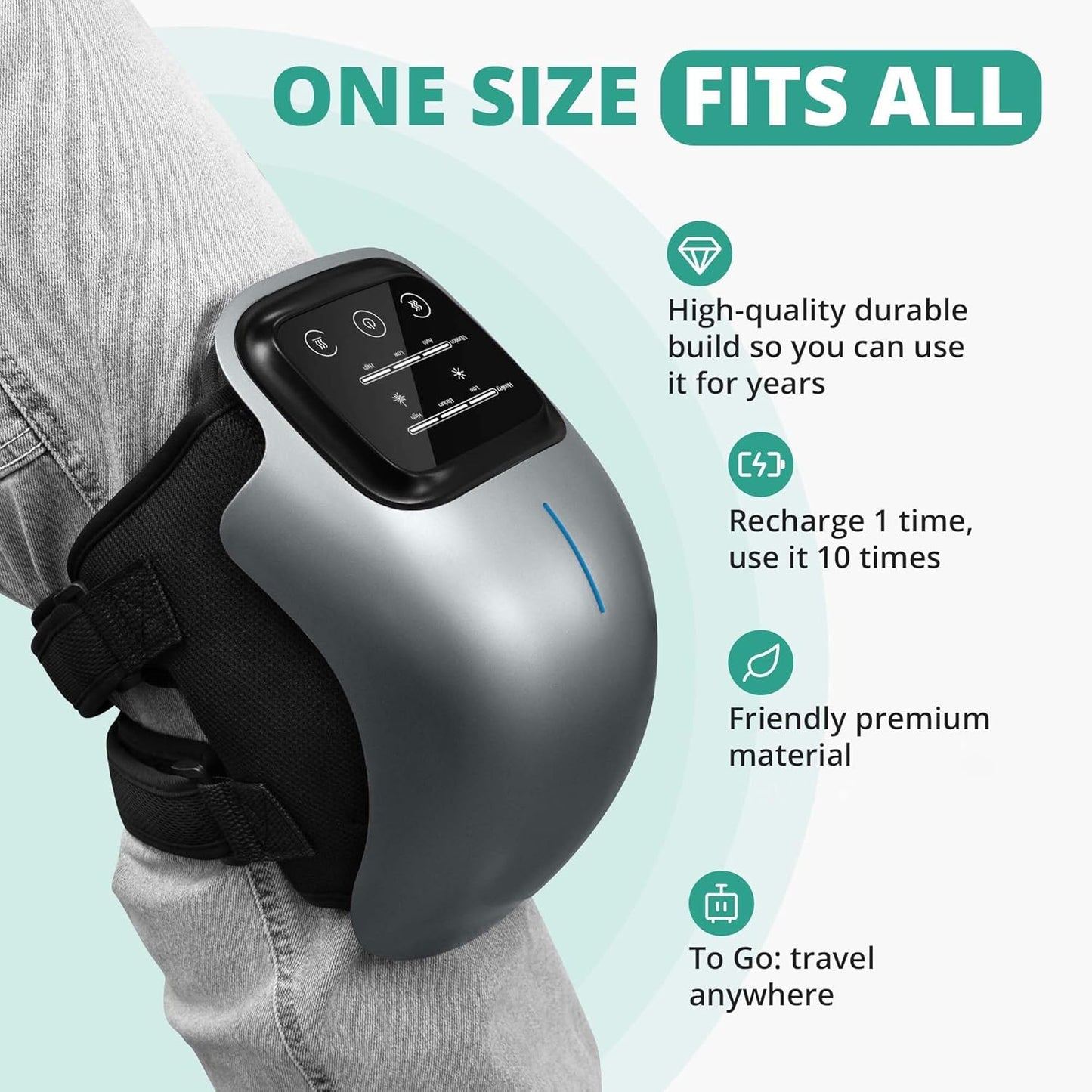 Medcursor Knee Massager with Heat, Portable Massager with 3 Heating Levels and 3 Vibration Modes, Large LED Screen, Adjustable Straps and Timer