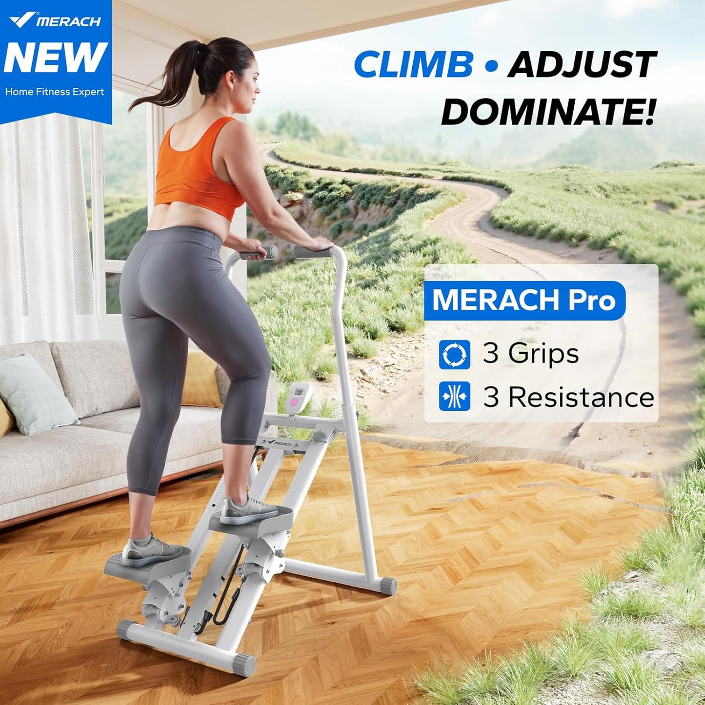 MERACH Stair Stepper for Home Gym Exercise, New Version Vertical Climber Machine for Full-Body Workout, Compact Folding Cardio Exercise Climber with Extended Step Range, Adjustable Handlebar & Pedals