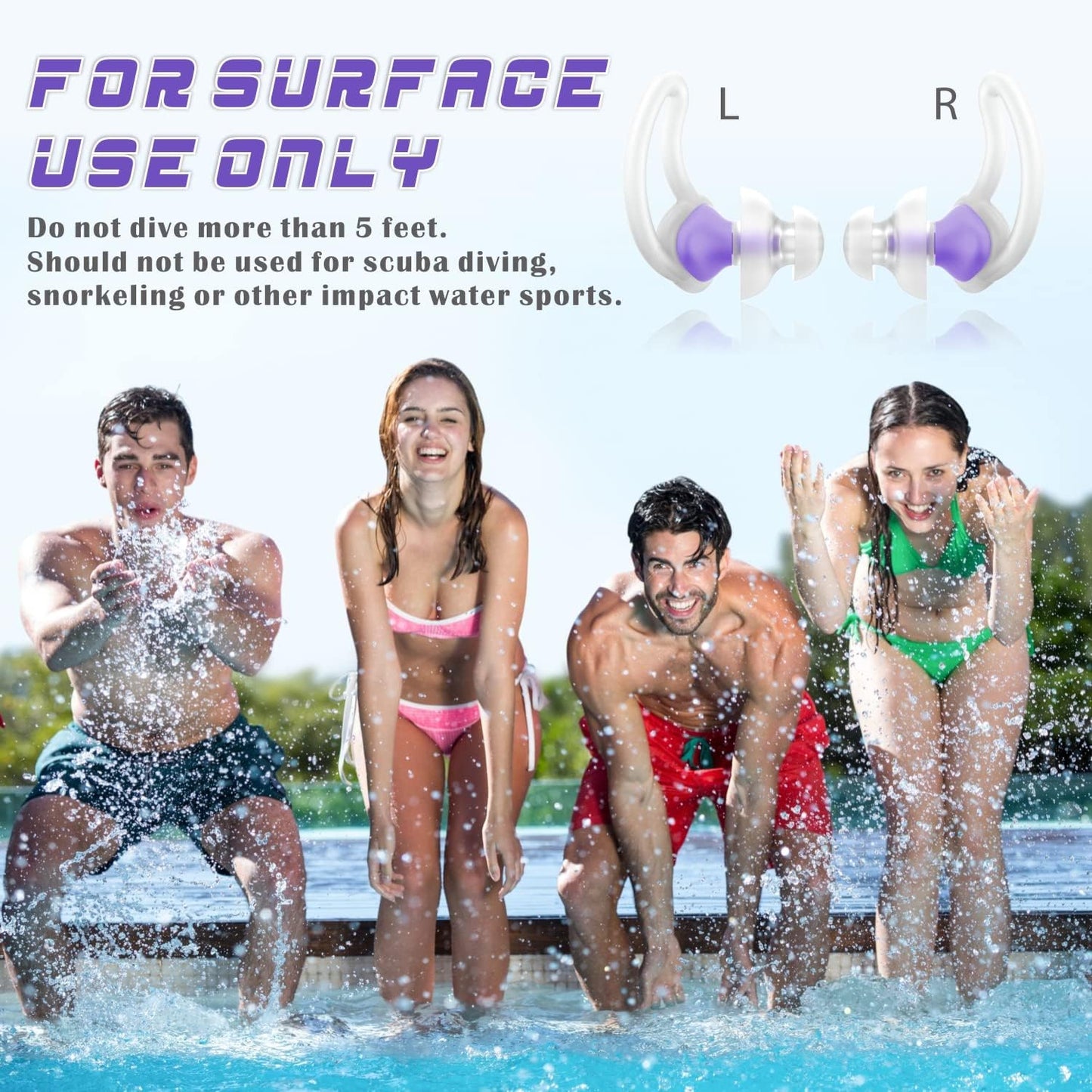 Hearprotek [2 Pairs] Swimmer Ear Plugs, Custom-fit Water Protection Adult Swimming earplugs for Swimmers Pool Shower Bathing and Other Water Sports (Purple)