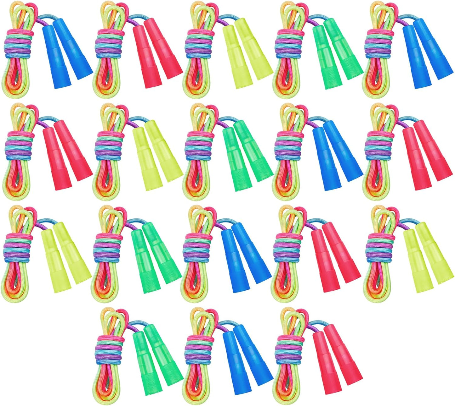 Jeffbaubl 18 Pack Jump Rope for Kids, 7.2Ft Kids Rainbow Jump Rope, Adjustable Skipping Ropes with Plastic Handles, Jumping Ropes for Boys Girls Outdoor Activity Party Favors