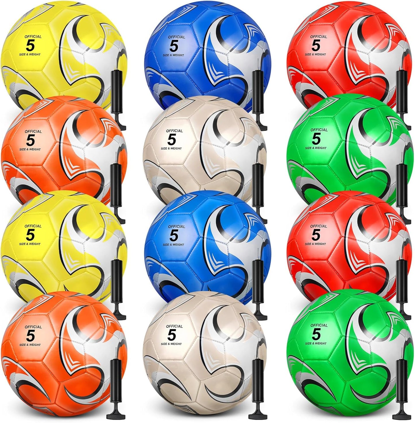 12 Pack Operation Christmas Bulk Items Soccer Ball with Pump Needles, Official Size 3/4/5 Soccer Ball Deflated Gift for Christian Charity Donation Training Practice