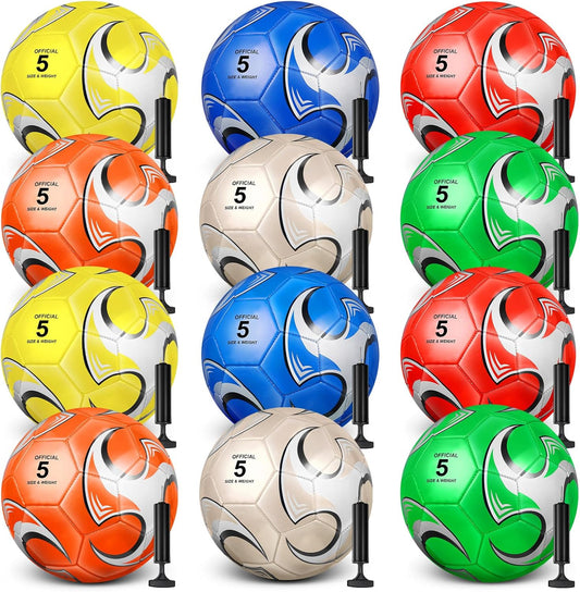 12 Pack Operation Christmas Bulk Items Soccer Ball with Pump Needles, Official Size 3/4/5 Soccer Ball Deflated Gift for Christian Charity Donation Training Practice