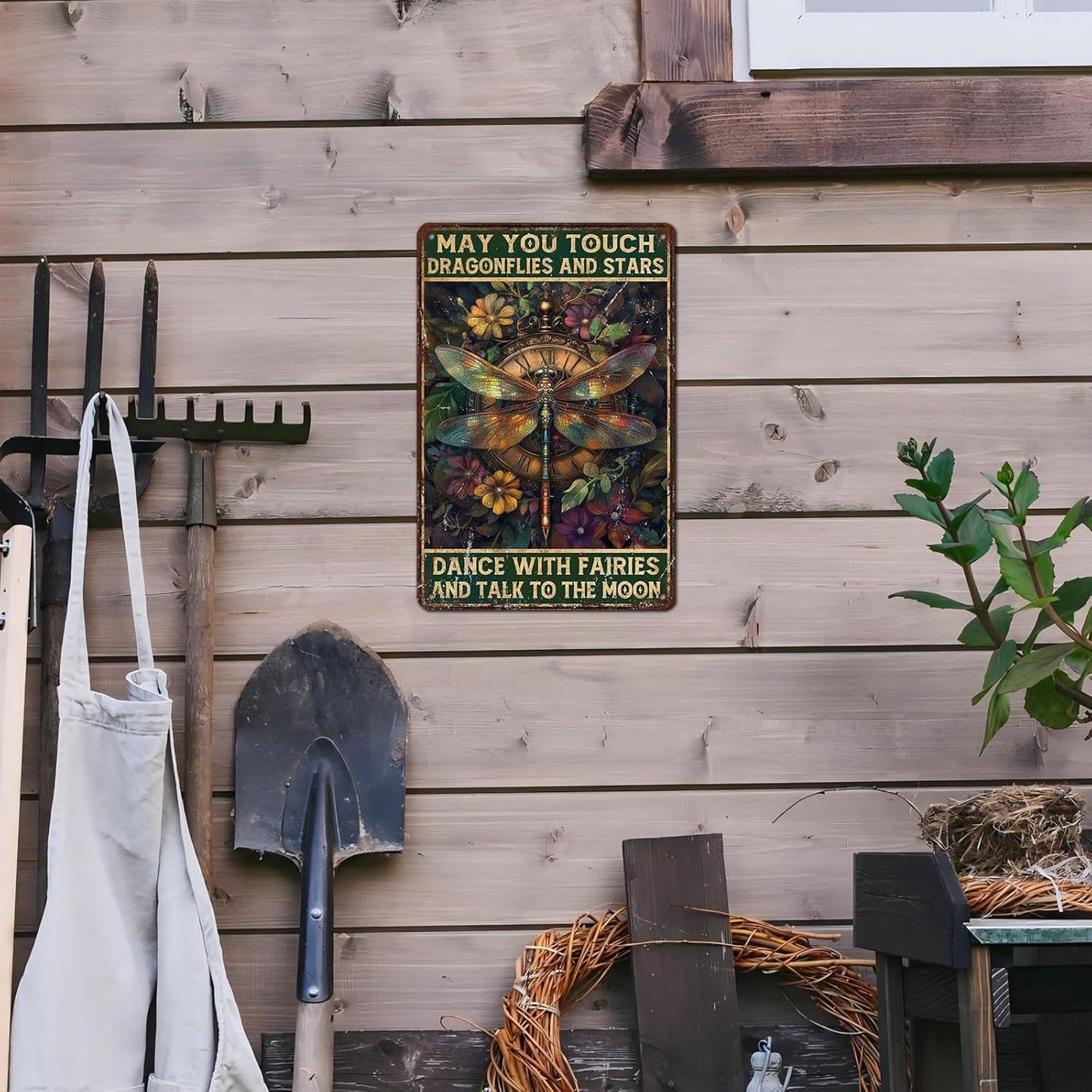 Vintage Dragonfly Tin Sign May You Touch Dragonflies And Stars Dance With Fairies And Talk To The Moon Retro Metal Poster Funny Wall Art Cafe Toilet Farm Room Garden Plaque Outdoor 12 * 8inch