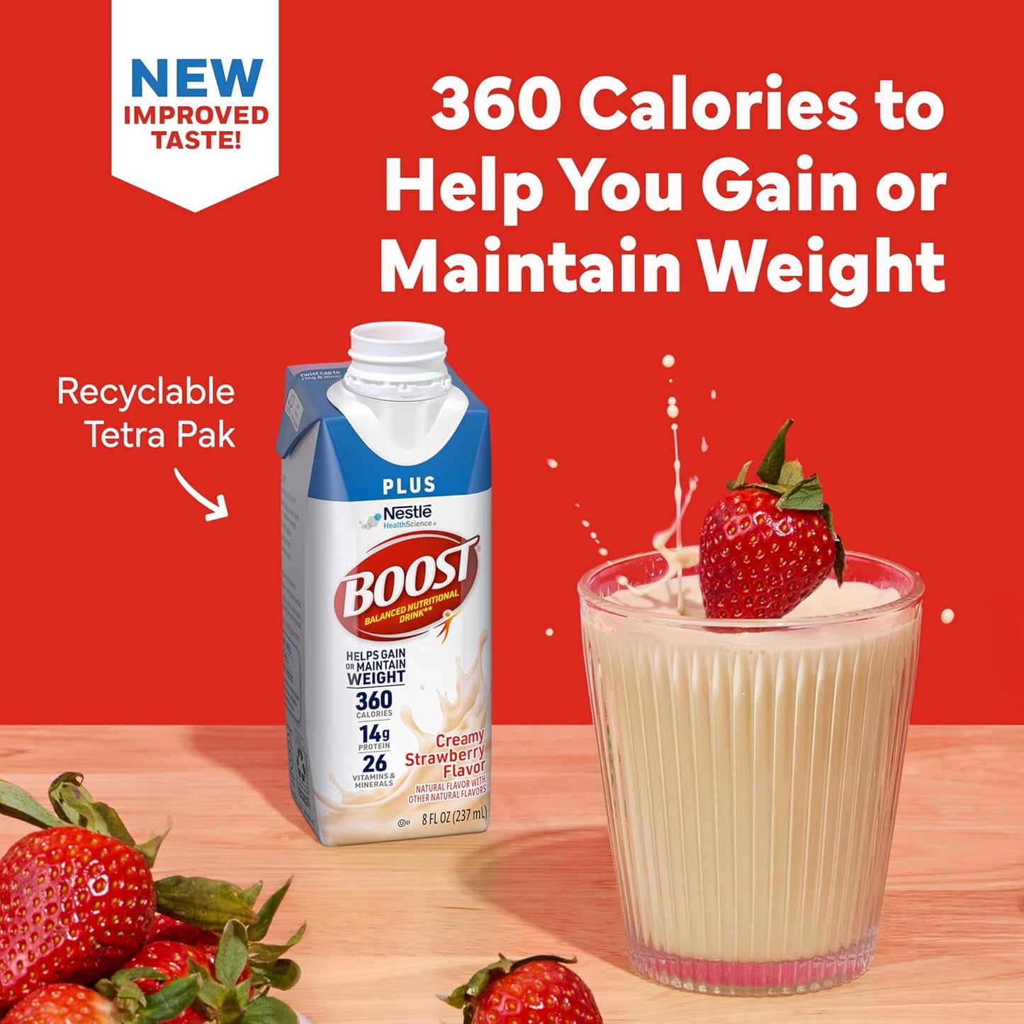 BOOST Plus Nutritional Drink, Creamy Strawberry, 8 Fl Oz (Pack of 24)