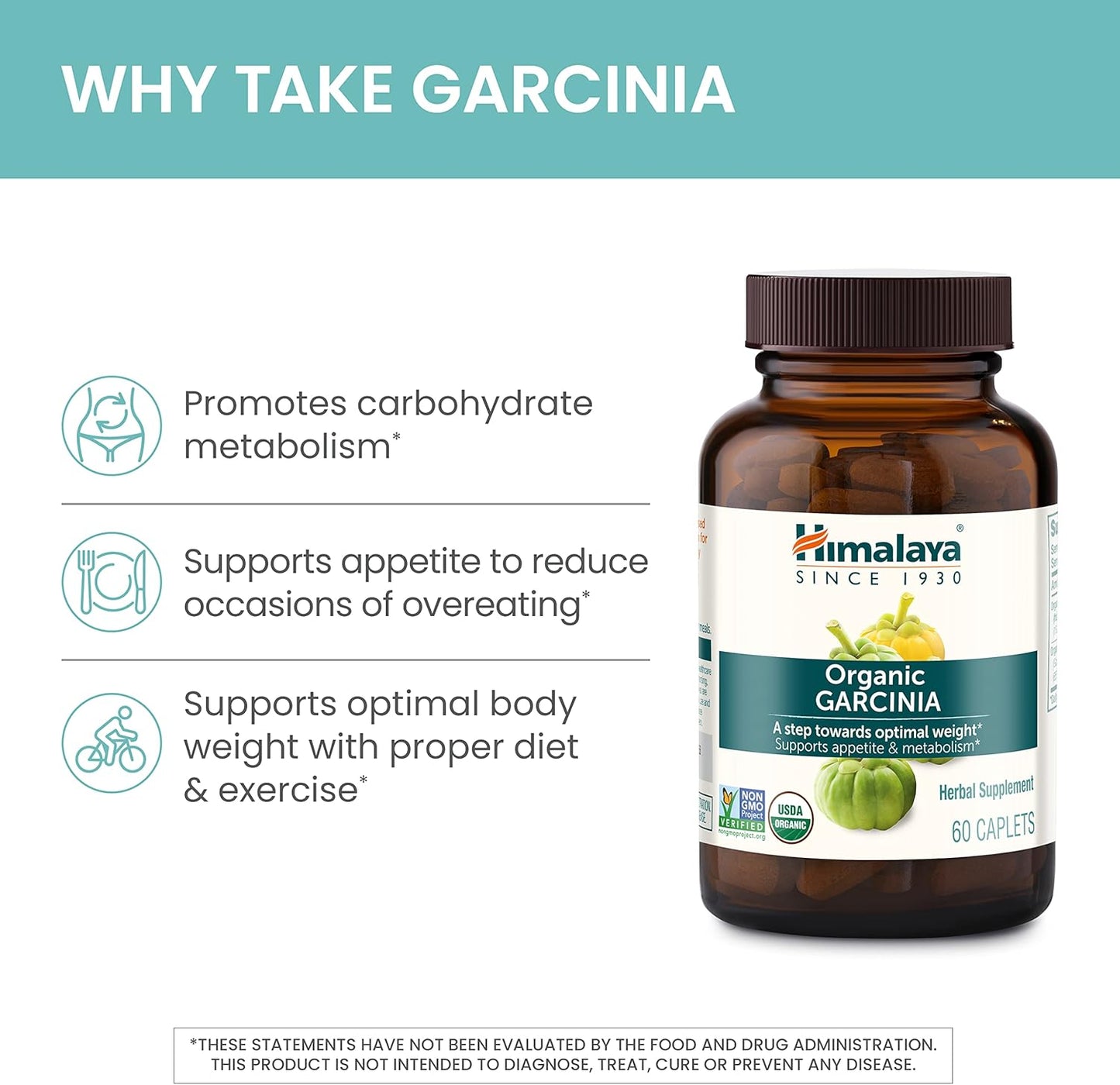Himalaya Organic Garcinia Cambogia Herbal Supplement, Appetite Support, Lipid Metabolism, Weight Support, USDA Organic, Non-GMO, Vegan, 600 mg, 120 Plant-Based Caplets