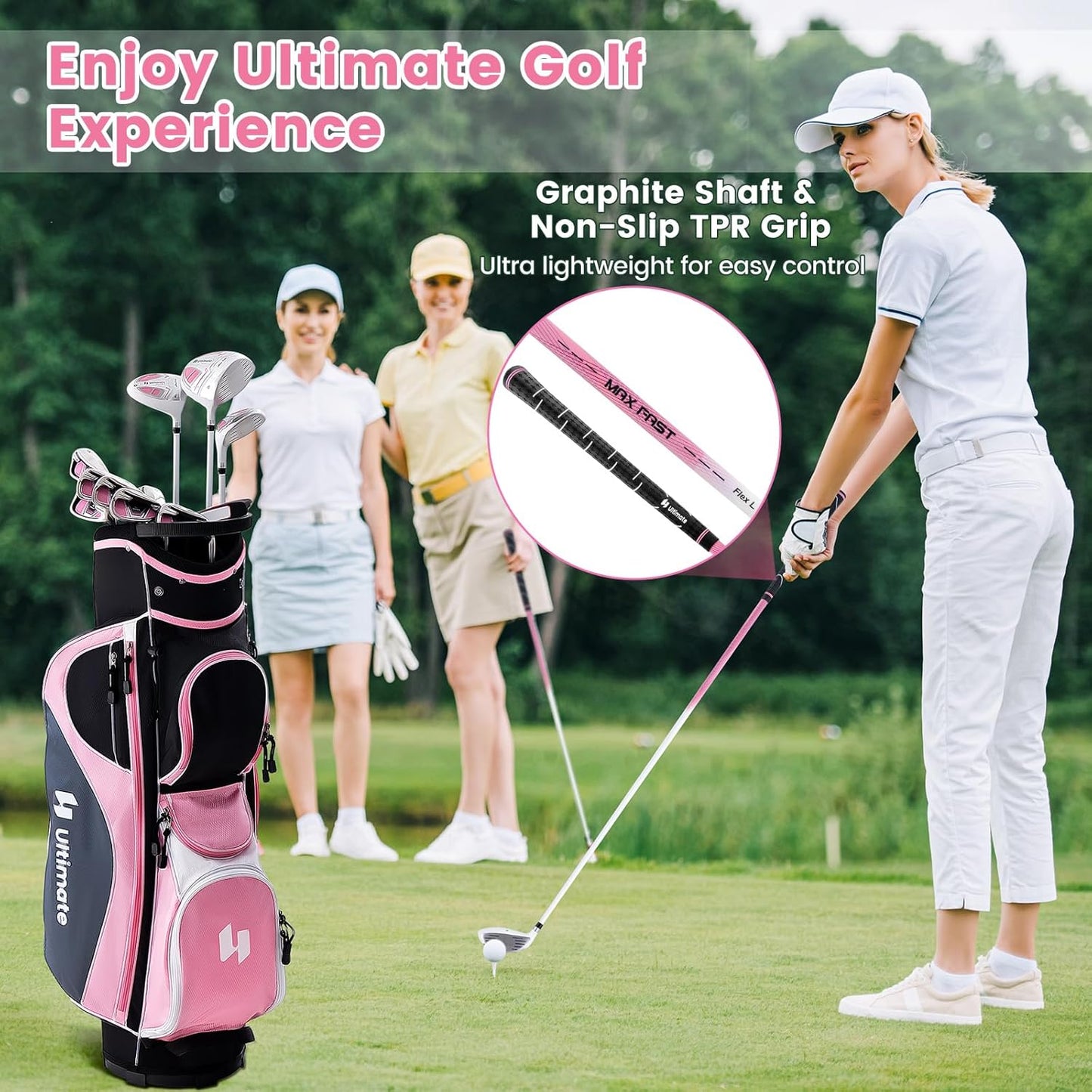 ULTIMATE Women's Complete Golf Club Set, 9/11pcs Right Handed Ladies Golf Clubs Set w/ 460cc Alloy Driver, #3 Fairway Wood, Hybrid, #6/#7/#8/#9/#P Irons & Putter