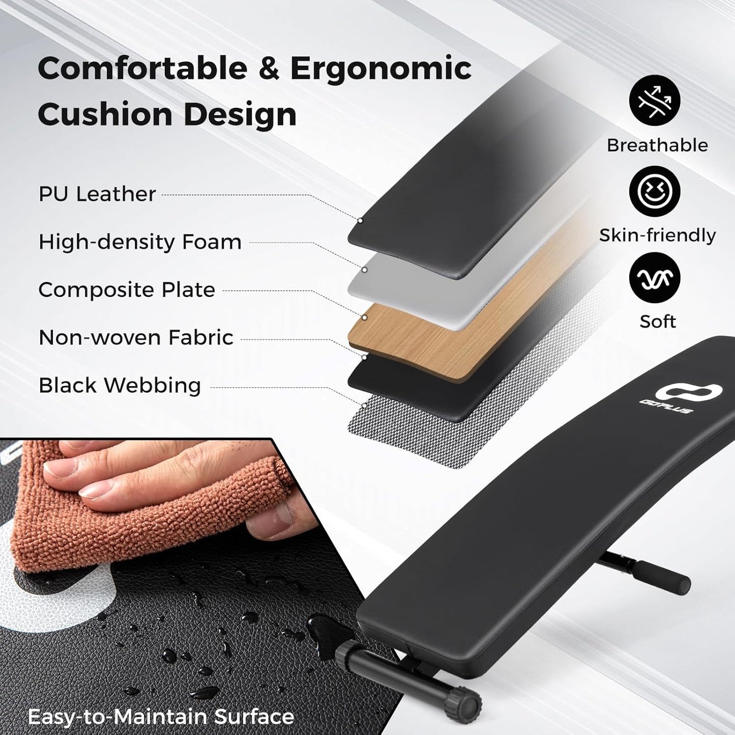 Goplus Adjustable Decline Sit Up Bench for Exercise, Foldable Curved Slant Bench with High Density Foam Cushioned Seat, Heavy Duty Metal Frame, Full Body Ab Workout Equipment for Home Gym, Black