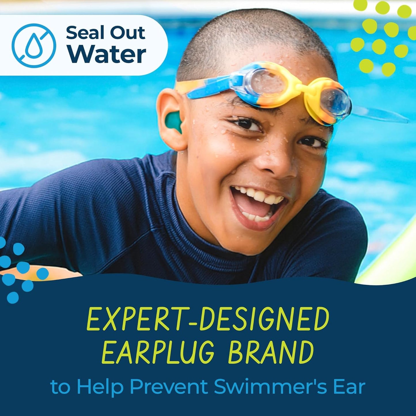 Earvolution Floating Putty Buddies Ear Plugs for Swimming - Invented by an Ear Physician - Moldable, Premium, Silicone - Floats on Water - Waterproof - Made in The USA - 3 Pack - Blue/Yellow/Green