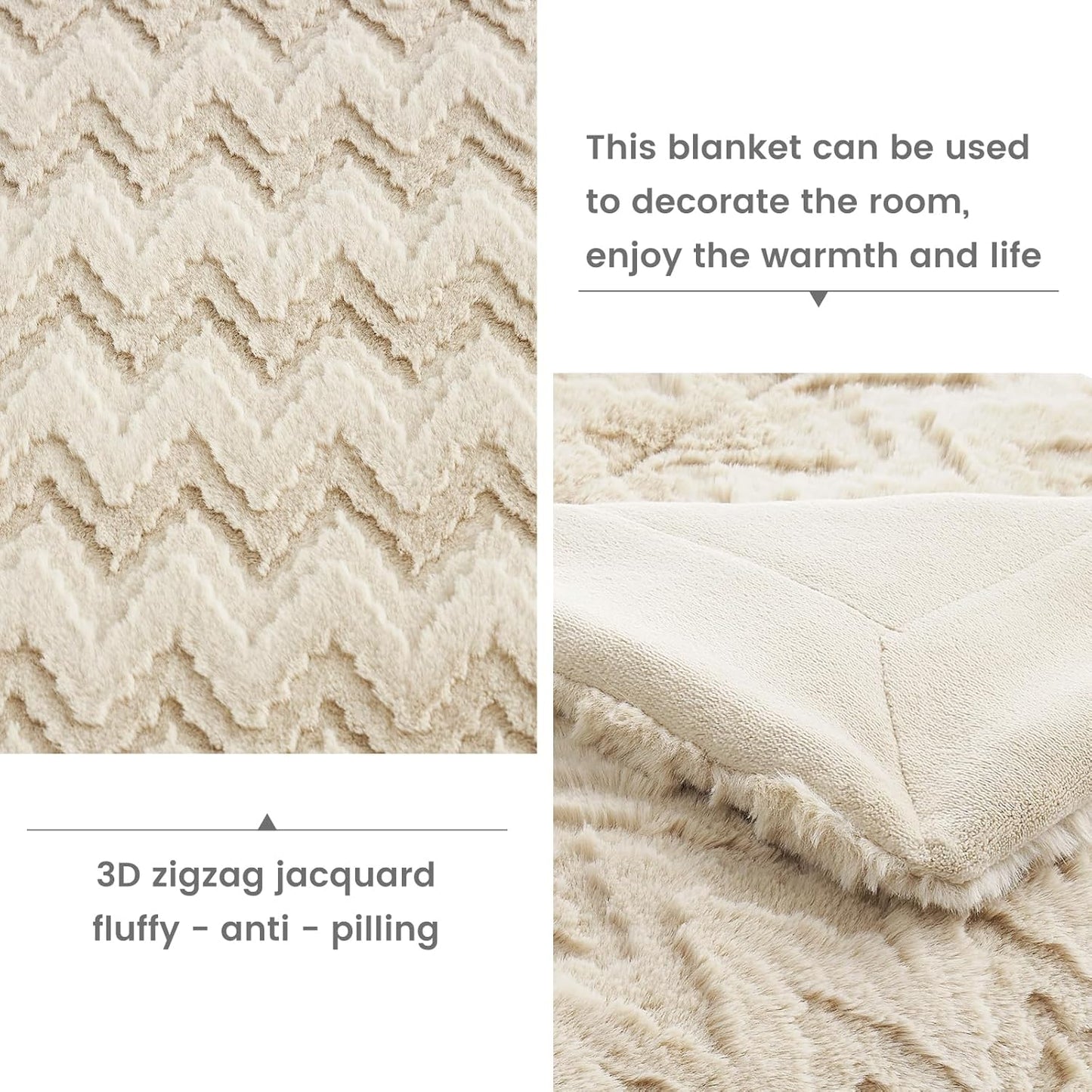 Cozy Bliss Faux Fur Throw Blanket for Couch - Soft Fuzzy Cozy Throw Gift Blankets for Women,Beige Boho Blanket for Sofa Bedroom Living Room.50 * 60 Inches