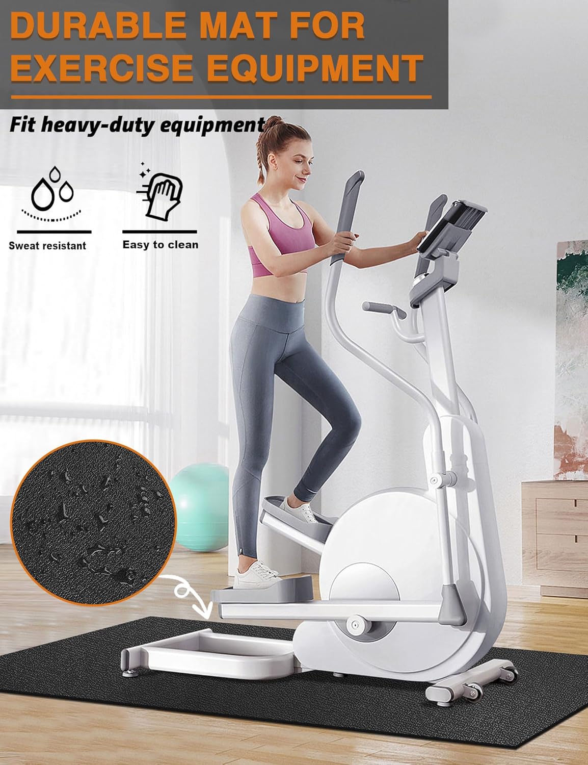 Treadmill Mat, 5'x2.5'/5.6'x2'/6.5'x3'/8'x3',6mm Thickness Exercise Equipment Mat for Carpet Hardwood Floors, Compatible with Walking Pad,Spin Bike,Elliptical Trainer,Rowing Machine