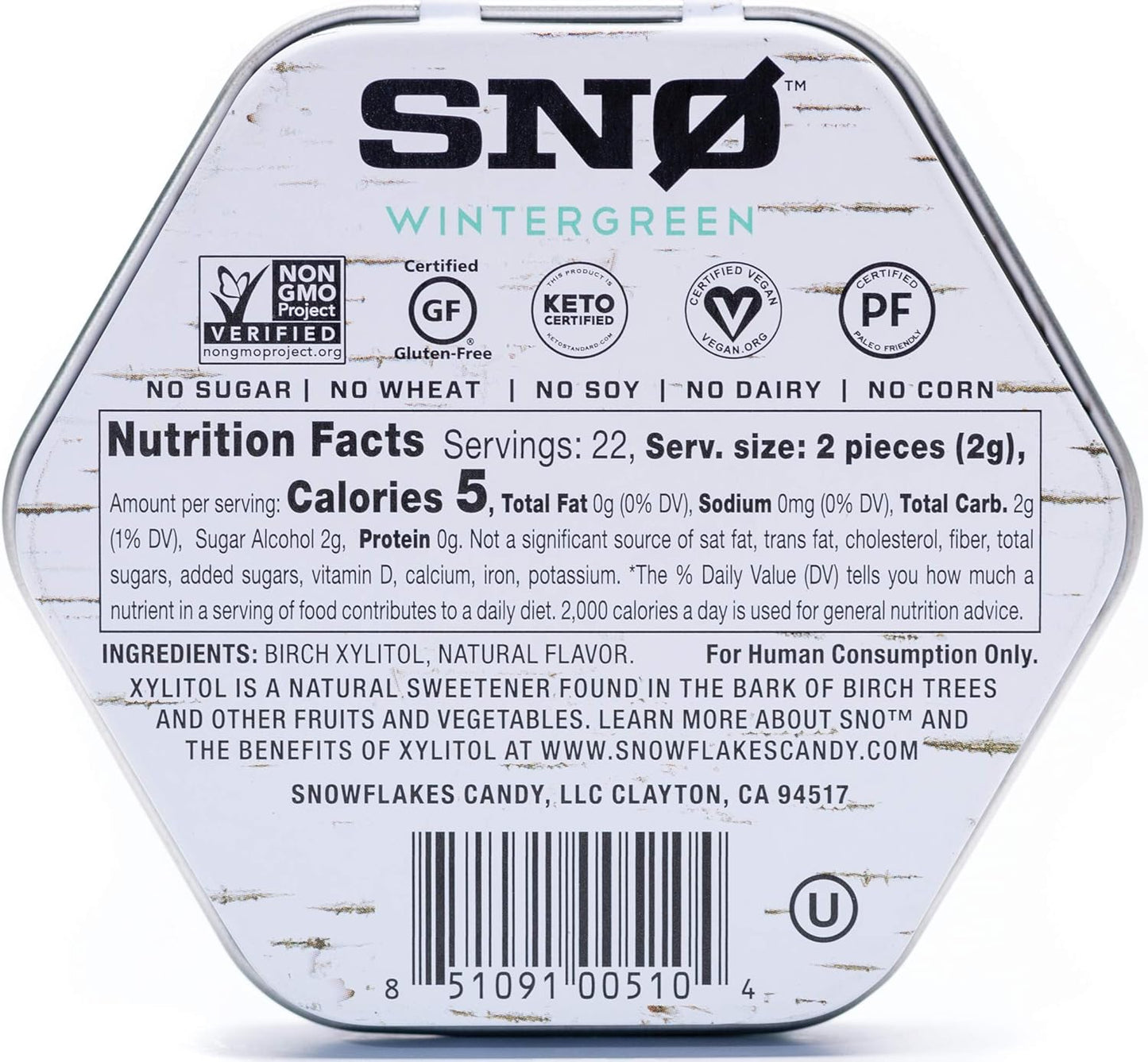 Wintergreen KETO Xylitol Candy Chips (3-Pack) - SNØ 1.5oz Tin - Sugar-Free Candy With Only 2 Ingredients | Low Carbs, Diabetic-Friendly, Non-GMO, Vegan, GF & Kosher | Purest candy in the world
