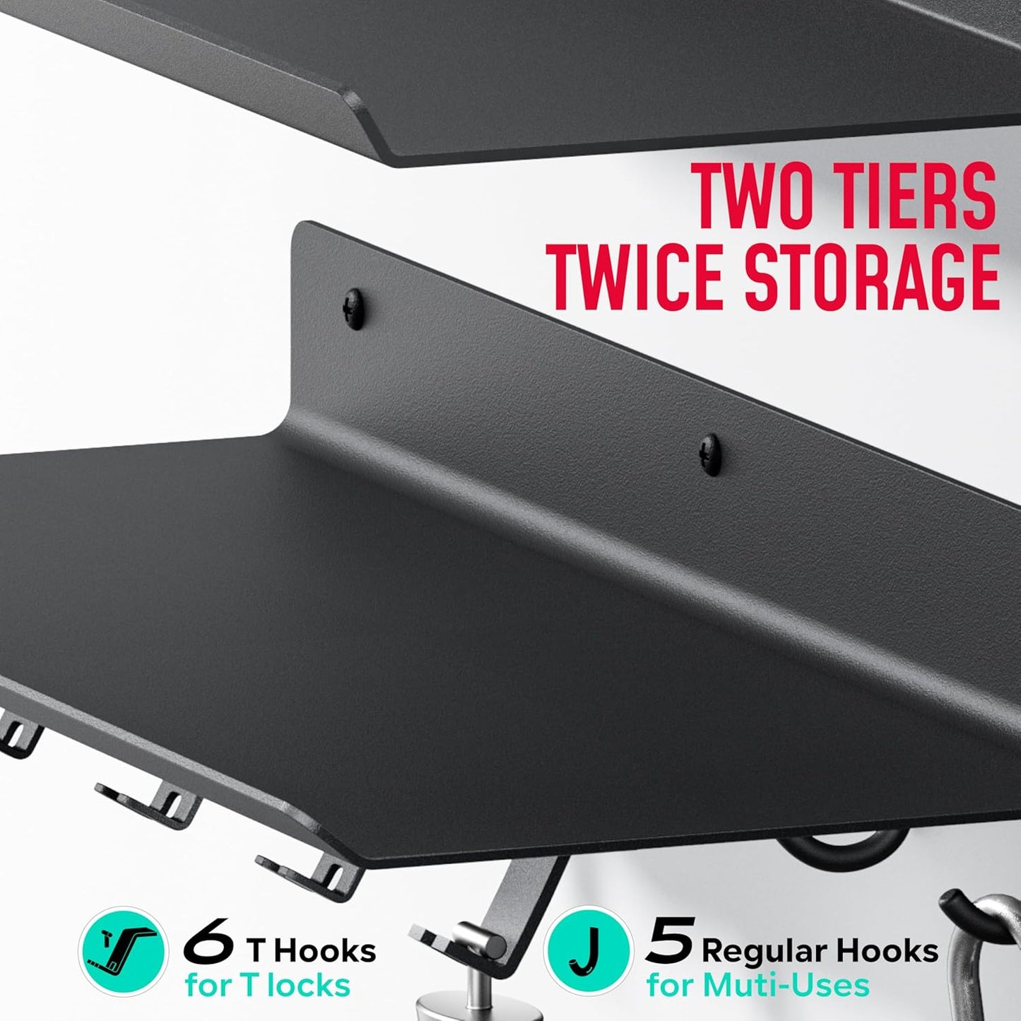 2-Tier Floating Shelf Compatible with Tonal Accessories, Home Gym Storage Shelf, Gym Rack Wall Mount Organizer, Workout Metal Holder, T-Bracket Lock Adapters Hanger, US Patent Holding