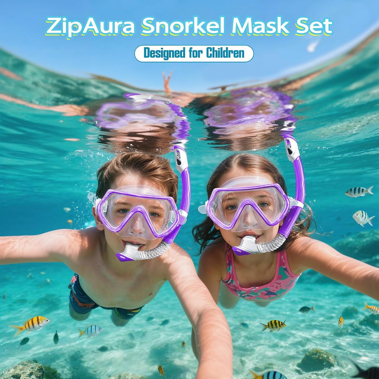 Snorkeling Gear for Kids, Kids Snorkel Set for Ages 3-14, Anti-Fog Diving Mask and Dry Top Snorkel Combo Set, Unisex Swimming Goggles