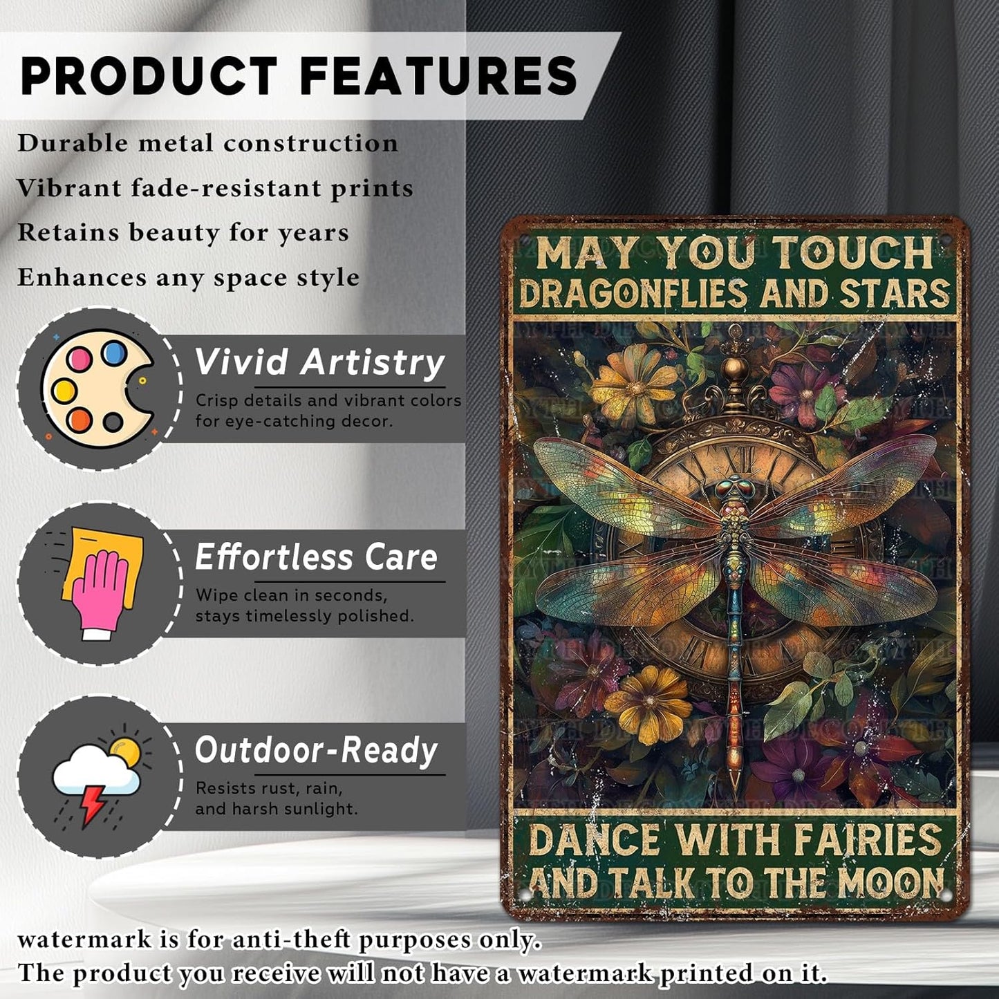 Vintage Dragonfly Tin Sign May You Touch Dragonflies And Stars Dance With Fairies And Talk To The Moon Retro Metal Poster Funny Wall Art Cafe Toilet Farm Room Garden Plaque Outdoor 12 * 8inch