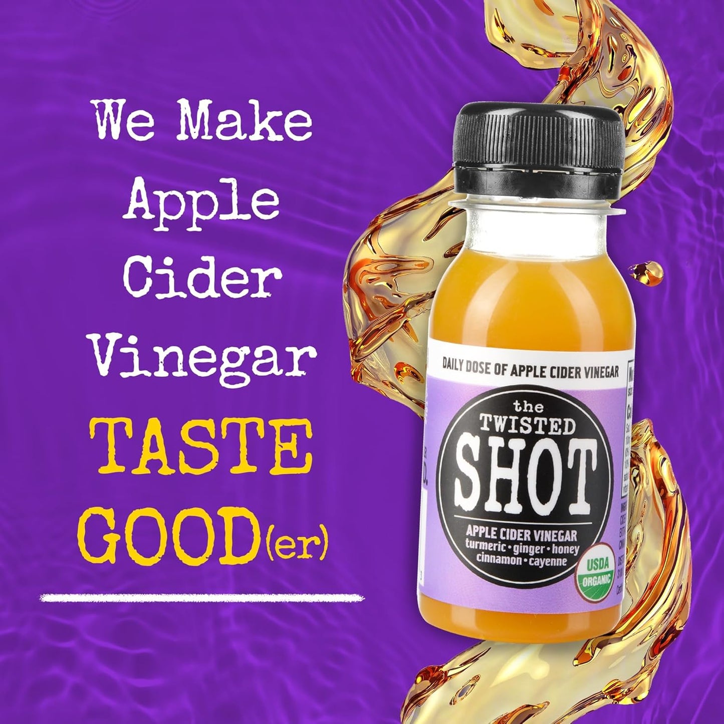 The Twisted Shot | Organic Apple Cider Vinegar Wellness Shots with Ginger, Turmeric, Honey, Cinnamon and Cayenne | Digestion, Immunity, and Gut Health Support | Ready to Drink | 32 oz