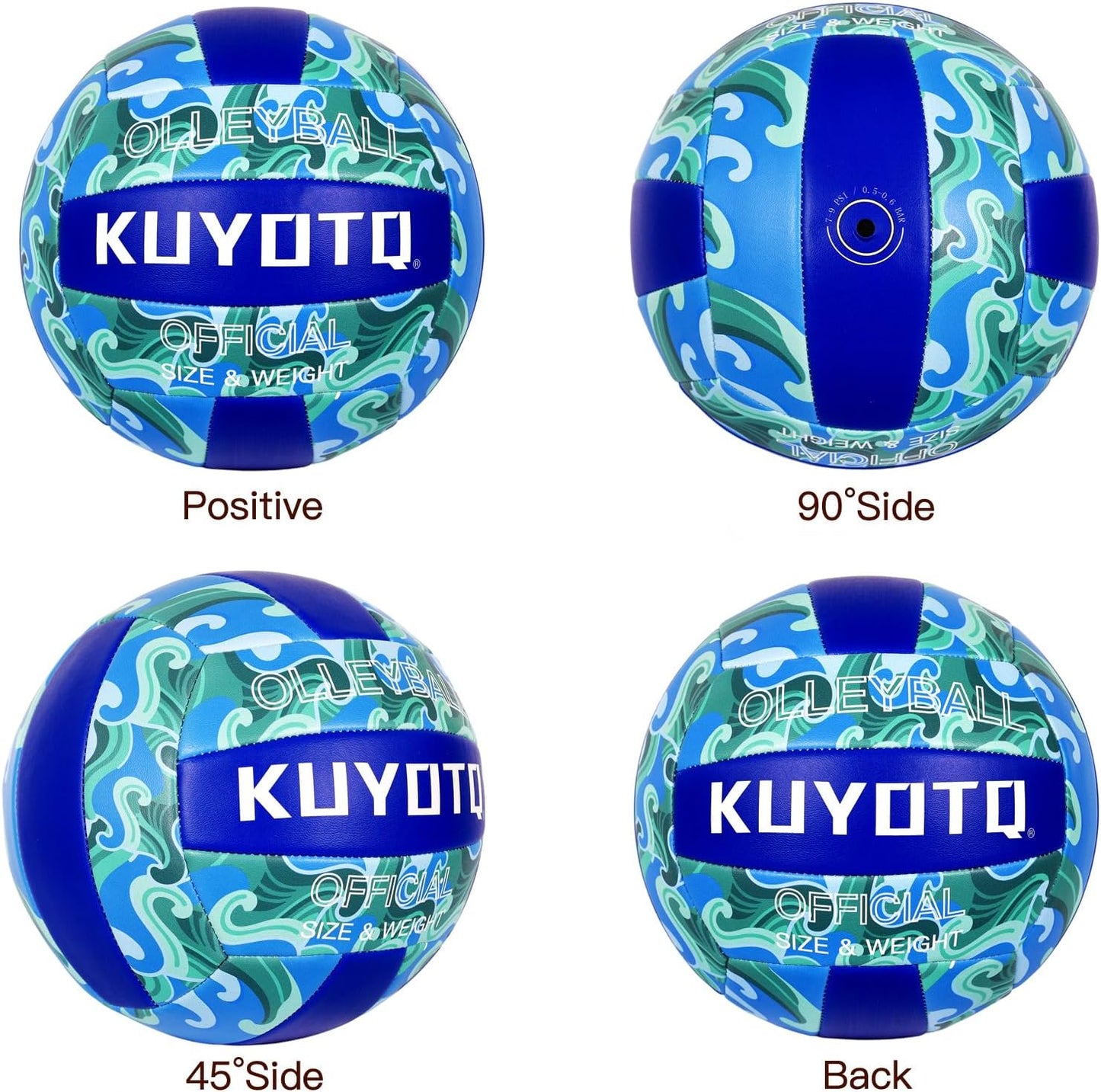 KUYOTQ Official Size 5 in&Outdoor Beach Volleyball,3MM Thickened Surface Soft Leather Youth Womens Mens Volleyball for Game Gym Training(Deflated) (Blue-Wave)