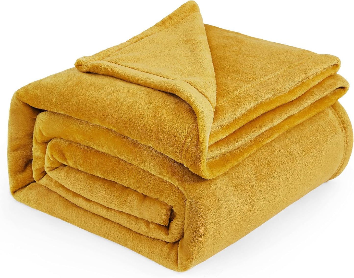 Bedsure Fleece Blanket Queen Blanket Gold Yellow - Bed Blanket Soft Lightweight Plush Fuzzy Cozy Luxury Microfiber, 90x90 inches