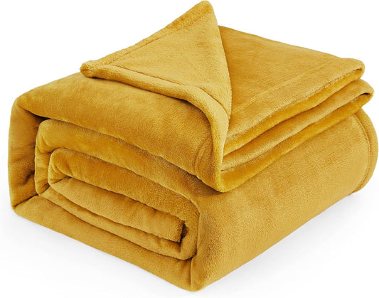Bedsure Fleece Blanket Queen Blanket Gold Yellow - Bed Blanket Soft Lightweight Plush Fuzzy Cozy Luxury Microfiber, 90x90 inches