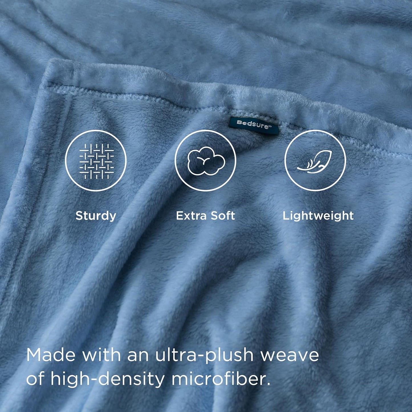 Bedsure Fleece Blankets Queen Size Washed Blue - Bed Blanket Soft Lightweight Plush Fuzzy Cozy Luxury Microfiber, 90x90 inches