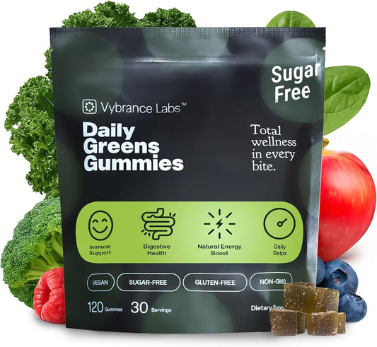 Daily Greens Gummies – Vegan, Sugar-Free Superfood Blend with Prebiotics, Probiotics & Enzymes | Gut & Immune Support, Natural Energy | Mixed Berry Flavor | 120 Gummies | Non-GMO, Gluten-Free
