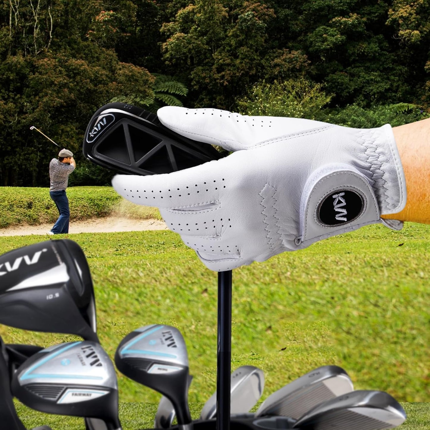 KVV Cabretta Leather Golf Gloves for Men, Mens Golf Gloves Worn on Left Hand, Premium Grip, Exceptional Comfort
