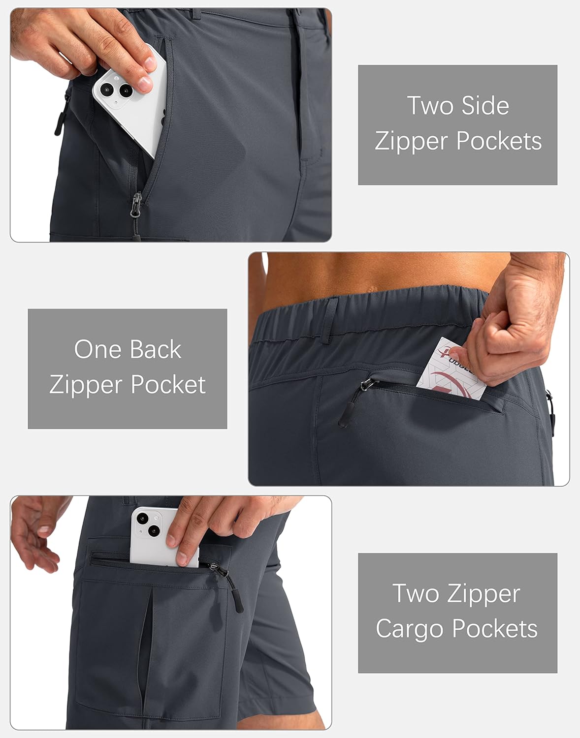 Pudolla Men's Hiking Cargo Shorts 9" Lightweight Outdoor Work Shorts for Men Travel Golf Camping Casual with 5 Zipper Pockets