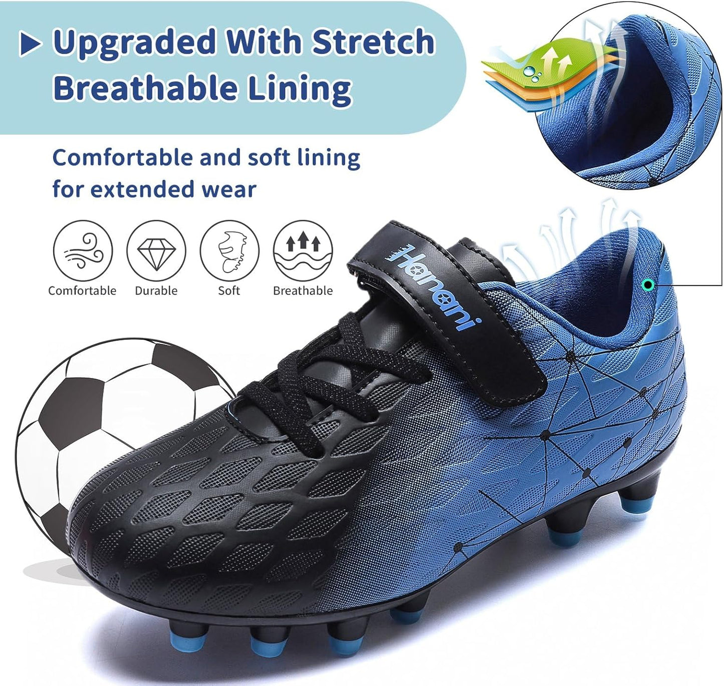 Hanani Boys Soccer Cleats Kids Girls FG/AG Soccer Athletics Sport Shoes Training Shoes Running Shoes Teenager Indoor Outdoor Football Shoes Sneakers for Unisex