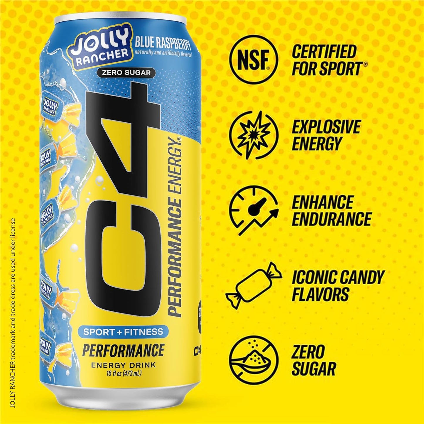 Cellucor C4 Performance Energy Drink | JOLLY RANCHER Blue Raspberry | Zero Sugar Carbonated Preworkout Energy | 200mg Caffeine with Beta Alanine | 16 Fl Oz (12 Pack)