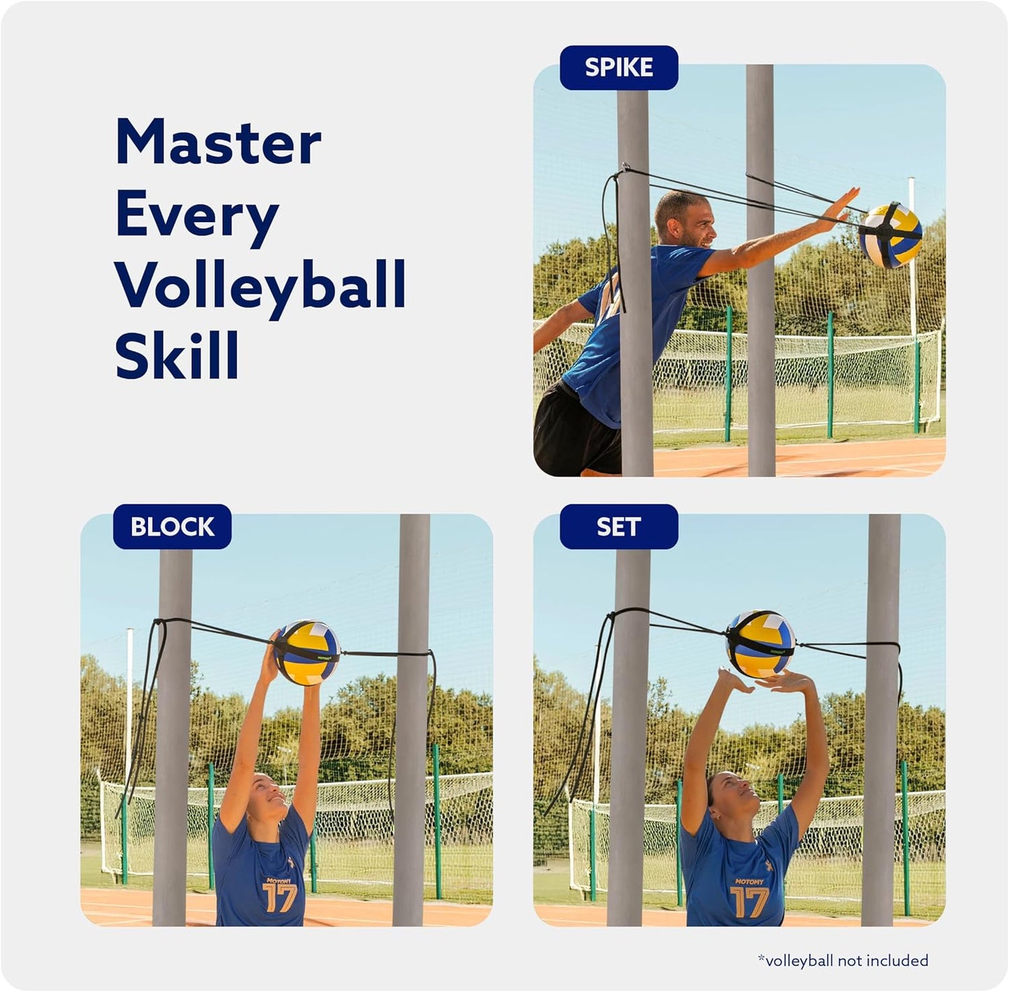 MOTOMY™ Volleyball Training Equipment Aid ‘VolleyPal’ – Solo Rebounder Trainer for Serve, Spike, Set & Pass; Indoor and Outdoor Practice Gear Gifts for Beginners & Experts